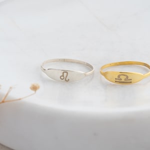 Spersonalizowany pierścień zodiaku Złoty pierścień z horoskopem Delikatny pierścień ze znakiem zodiaku Srebrny pierścień w kształcie zodiaku Spersonalizowany pierścień astrologiczny dla mamy Prezent
