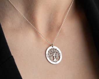 Custom tree of life necklace with kids names dainty family tree necklace personalized tree necklace silver tree of life pendant for women