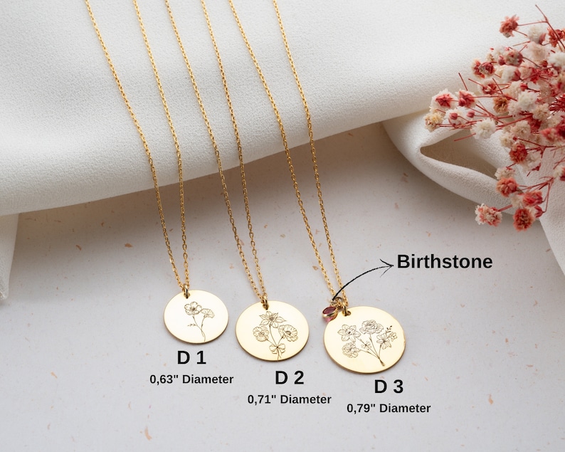 Combined Birth Flower Necklace with Birthstone Birthflower Bouquet Necklace Birth Month Flower Necklace Personalized Birthflower Necklace image 2