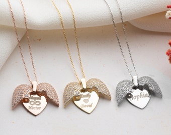 Dainty Gold Angel Wings Necklace with Name Personalized Angel Wing Necklace Custom Memorial Necklace Guardian Angel Wings Necklace for Mom