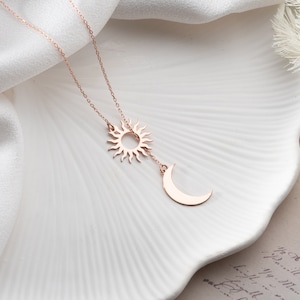 Sun and Moon Couple Necklace Sun Moon Necklace Silver Couples Moon and Sun Necklace Set Sun and Moon Friendship Necklace Sun Moon Pendant image 6