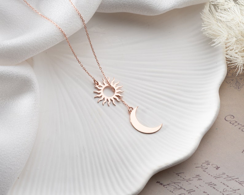 Sun and Moon Couple Necklace Sun Moon Necklace Silver Couples Moon and Sun Necklace Set Sun and Moon Friendship Necklace Sun Moon Pendant image 6