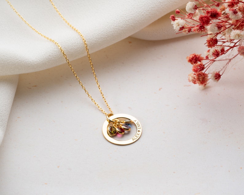 Custom Gold Circle Necklace with Birthstone Personalized Circle Necklace Personalized Birthstone Necklace with Circle Name Necklace image 5