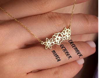 Personalisierte Mehrfach Geburt Blume Halskette, Familie Geburt Monat Blume Halskette, Zierliche Birthflower Halskette für Mama Familie Halskette