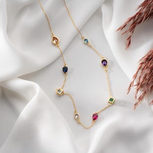 Personalized Family Birthstone Necklace Gold Birthstone Necklace for Her, Birthstone Cage Necklace, Birthstone Locket Necklace Gift for Her