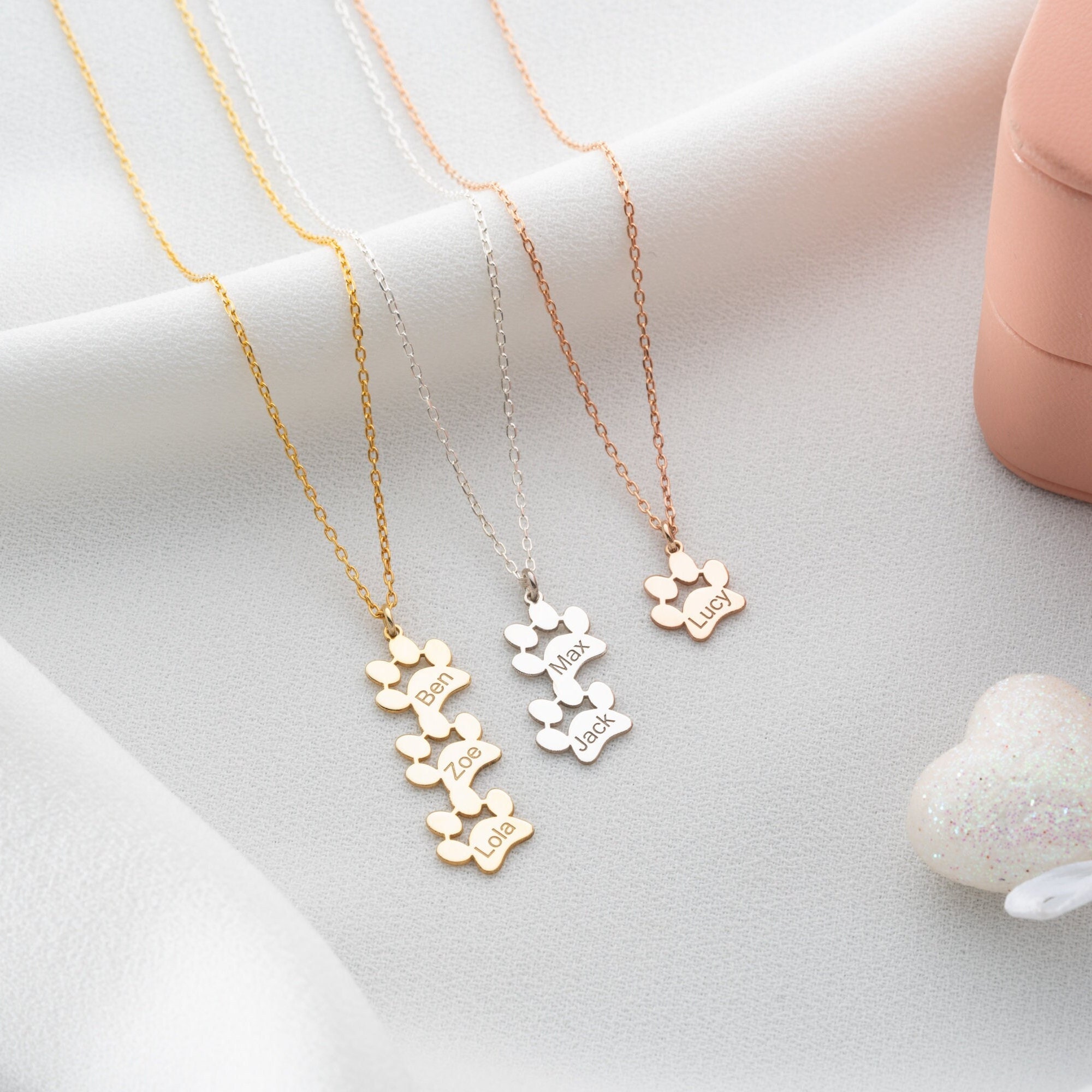 Dainty Gold Paw Print Name Necklace Custom Paw Print Necklace Gold Paw Necklace Sterling Silver Dog Name Necklace Personalized Pet Necklace
