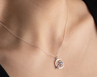 Sun And Moon Necklace With Birthstone Moon And Sun Necklace Sun Moon Birthstone Necklace With Sun And Moon Jewelry Birthstone Jewelry