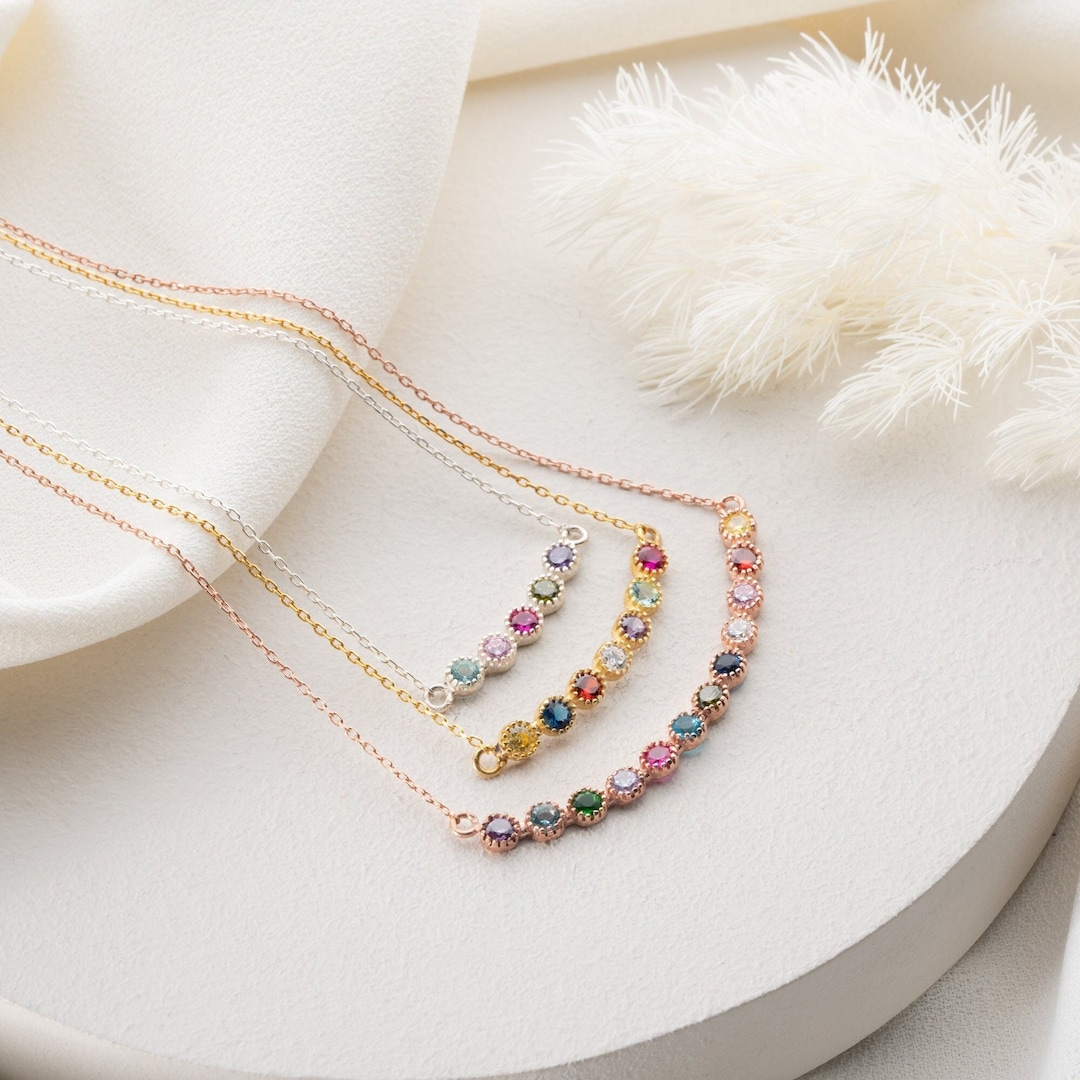 Dainty Multiple Birthstone Necklace Custom Family Birthstone Necklace