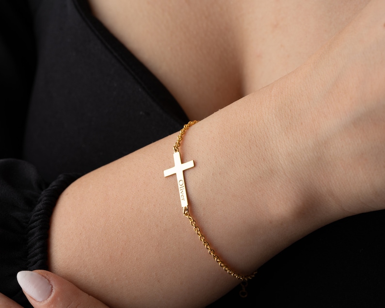 Cross Name Bracelet Personalized Cross Bracelet with Name Custom Cross Bracelet Christian Gifts for Christening Christian Bracelet for Girl image 7