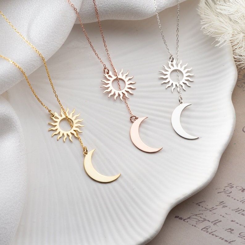 Sun and Moon Couple Necklace Sun Moon Necklace Silver Couples Moon and Sun Necklace Set Sun and Moon Friendship Necklace Sun Moon Pendant image 2