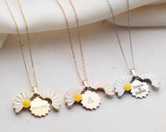 Dainty Gold Daisy Necklace Personalized Hidden Name Daisy Necklace Custom Secret Message Flower Necklace Romantic Message Necklace for Mom