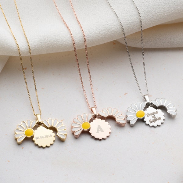 Dainty Gold Daisy Necklace Personalized Hidden Name Daisy Necklace Custom Secret Message Flower Necklace Romantic Message Necklace for Mom