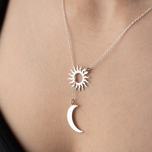 Sun and Moon Couple Necklace Sun Moon Necklace Silver Couples Moon and Sun Necklace Set Sun and Moon Friendship Necklace Sun Moon Pendant image 8