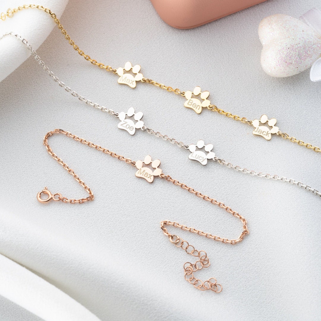 Sterling Silver Paw Print Bracelet Personalized Dog Paw Bracelet Gold ...