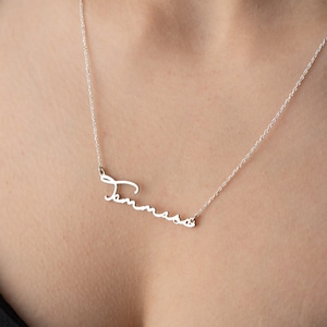 Collar personalizado con nombre escrito a mano, delicado collar con placa de identificación personalizada para mujer, collar de oro personalizado con nombre