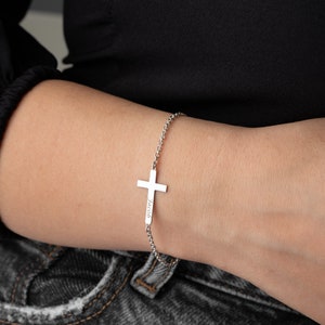 Cross Name Bracelet Personalized Cross Bracelet with Name Custom Cross Bracelet Christian Gifts for Christening Christian Bracelet for Girl image 2