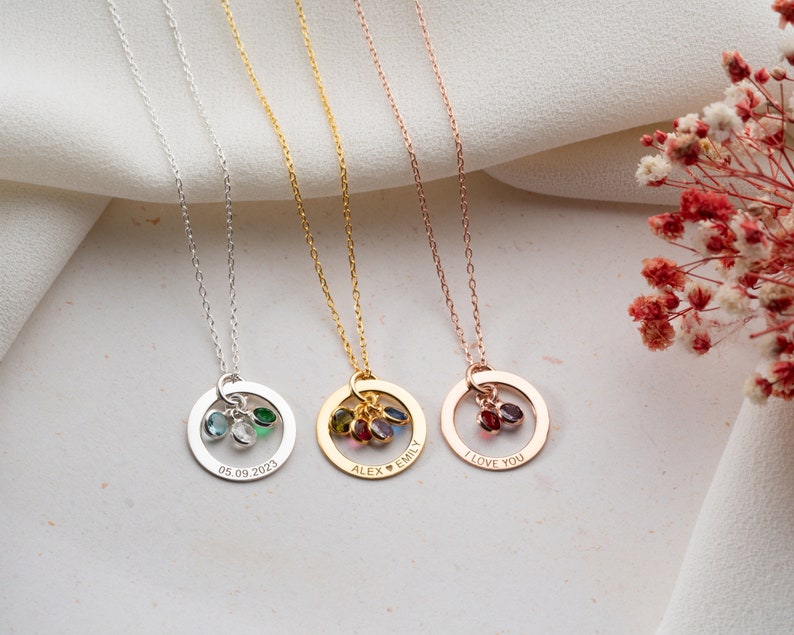 Custom Gold Circle Necklace with Birthstone Personalized Circle Necklace Personalized Birthstone Necklace with Circle Name Necklace image 4