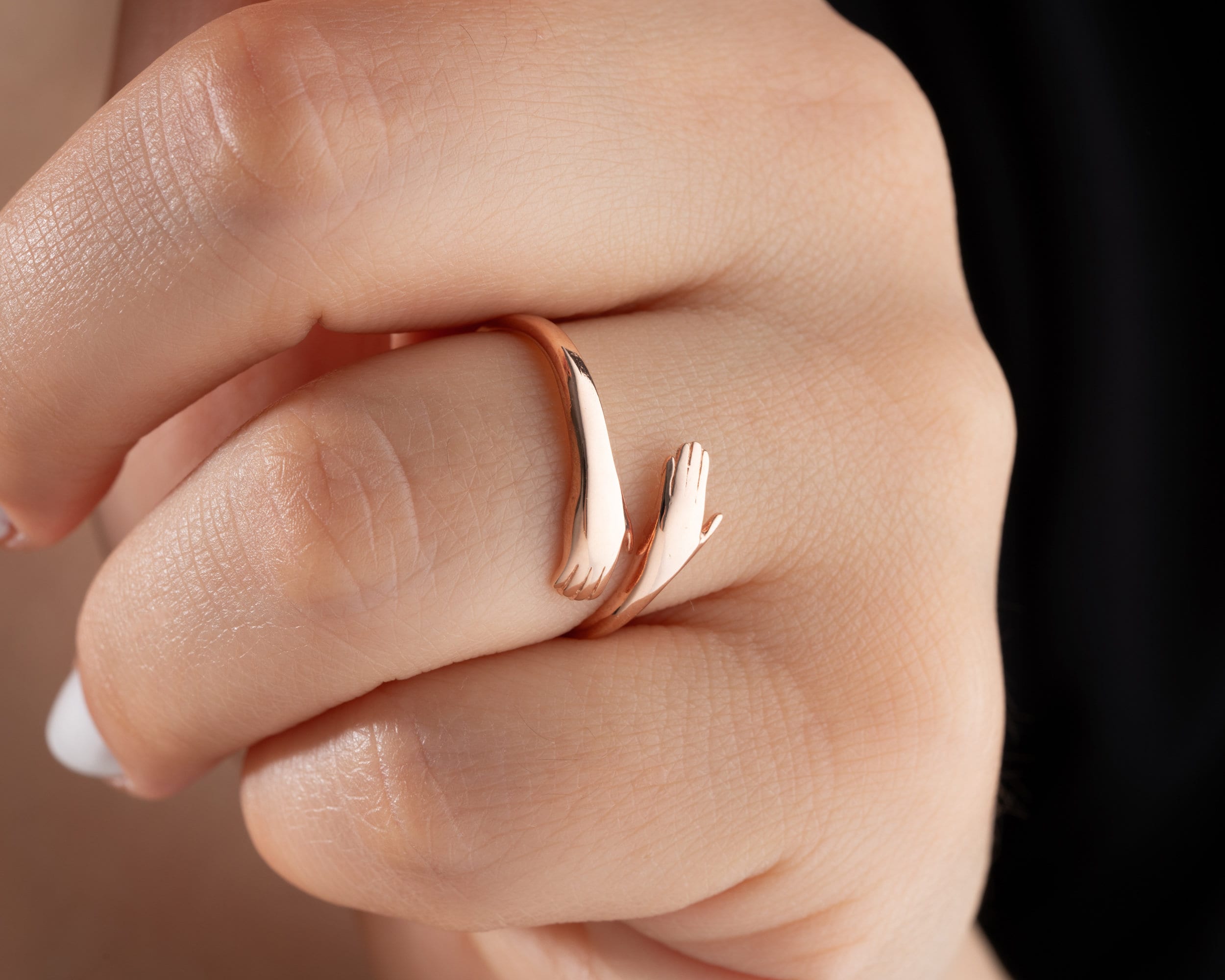 Dainty Gold Hug Ring Silver Hugging Hands Ring Sterling Silver Love Hug ...