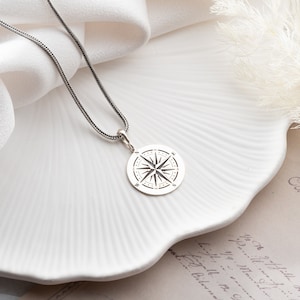 Silver Compass Necklace Dainty Coordinate Necklace for Adventurer Nautical Necklace Graduation Gift for Travelers Women and Nautical Pendant image 5