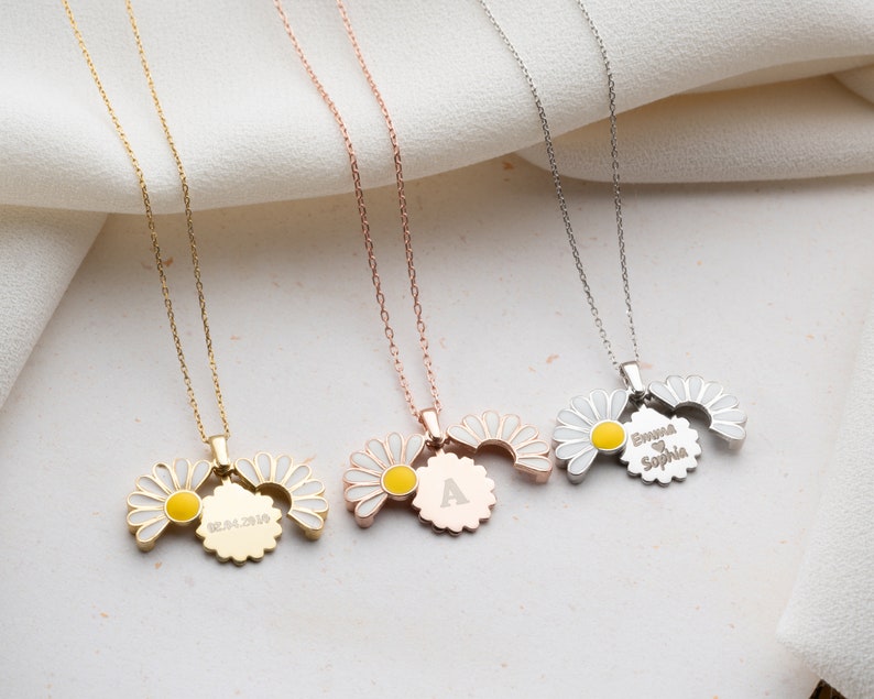 Personalized Daisy Necklace Dainty Personalized Hidden Name Daisy Necklace Custom Secret Message Flower Necklace Romantic Message Necklace image 5