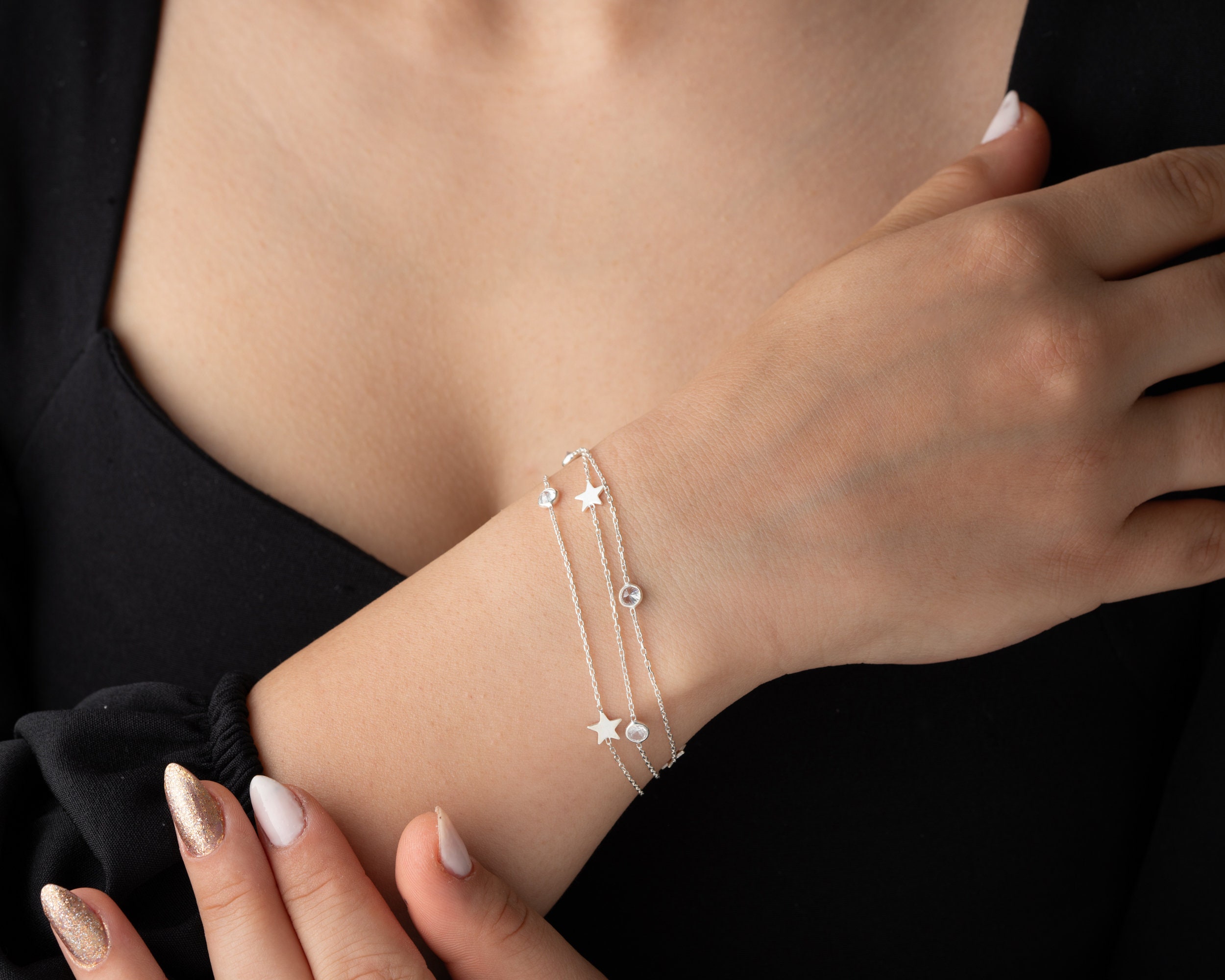 Dainty Gold Butterfly Bracelet With Zircon Stone Silver Star