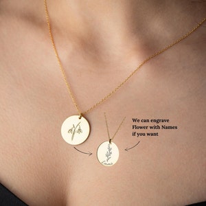 Birthflower Necklace with Birth Month Flower Necklace Birth Flower Disc Necklace  Personalized Birth Flower Necklace Custom Birthflower