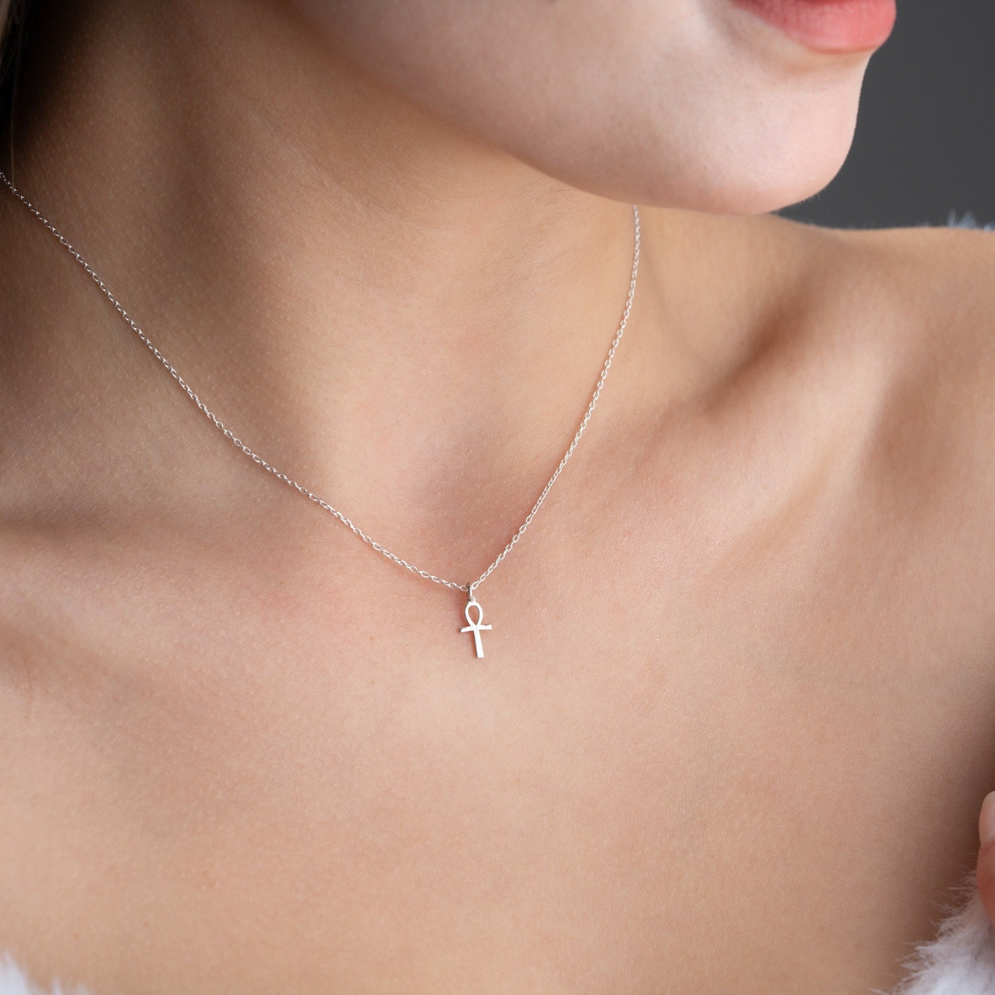 Mini Ankh Necklace Dainty Sterling Silver Egyptian Cross Necklace Gold Ankh Pendant Ancient Egyptian Necklace Silver Ankh Cross Necklace