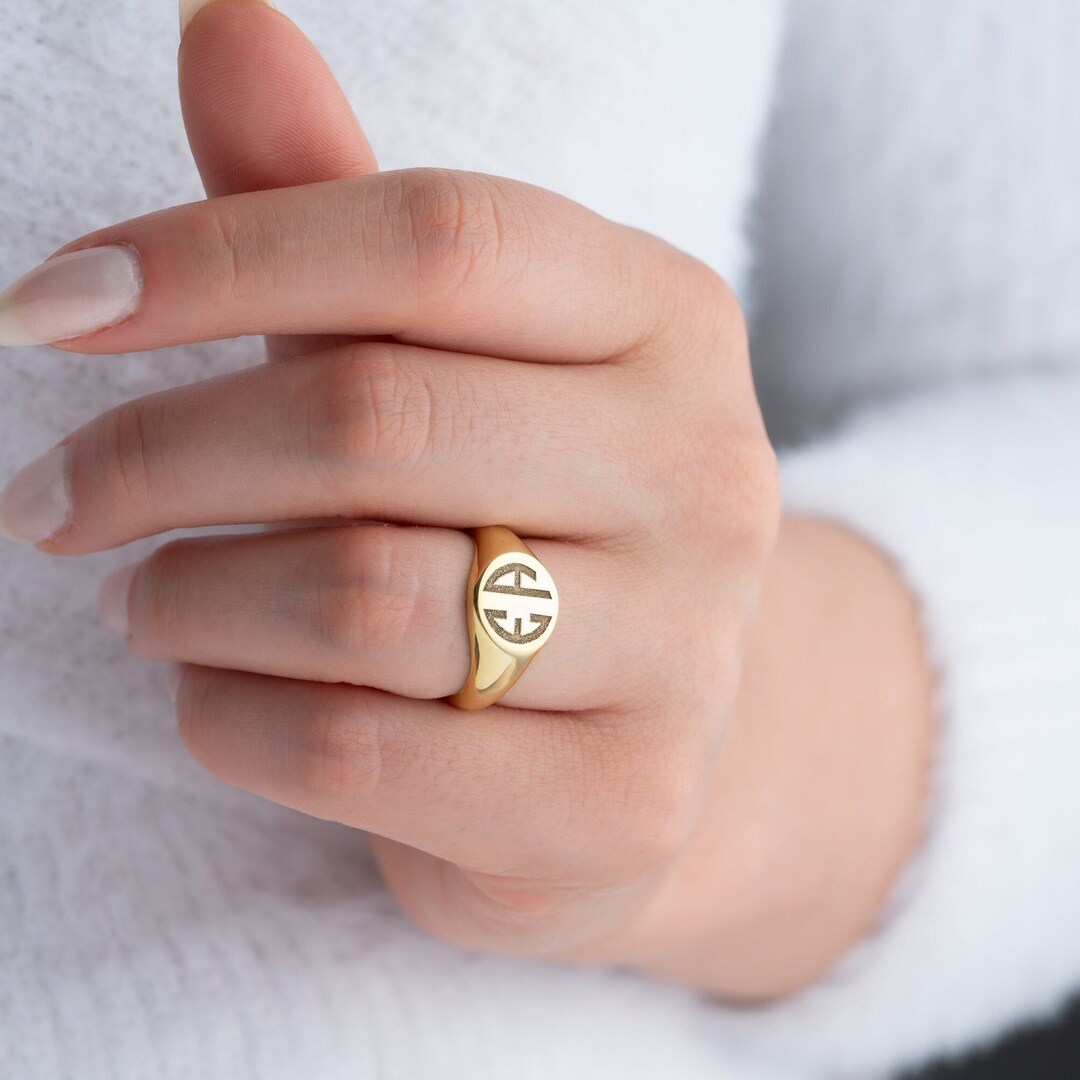 Signet Ring R Initial Custom Initial Signet Ring With Initials Personalized Signet Ring Women ...
