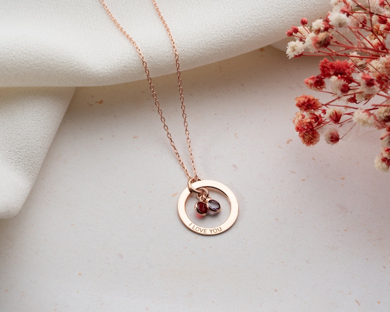 Custom Gold Circle Necklace with Birthstone Personalized Circle Necklace Personalized Birthstone Necklace with Circle Name Necklace image 7