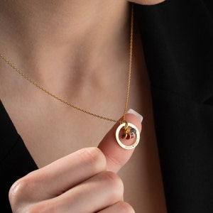 Personalized Circle Necklace with Birthstone Custom Circle Necklace Personalized Birthstone Necklace with Circle Name Necklace