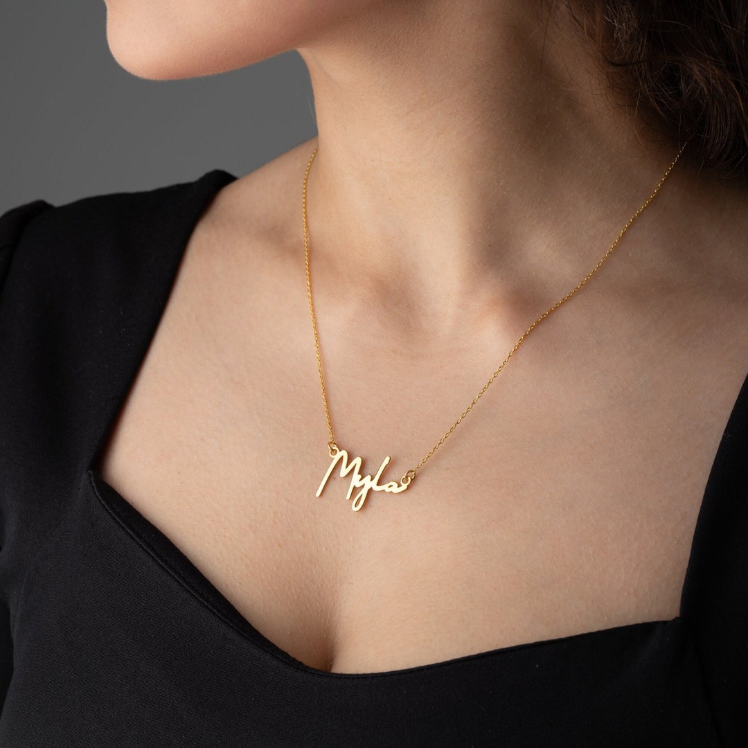 14k Gold Personalized Name Necklace Custom Gold Nameplate Necklace