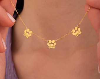 Paw Print Name Necklace, Personalized Tiny Dog Paw Necklace, Sterling Silver Paw Necklace, Minimalist Cat Paw Necklace Pet Memorial Necklace