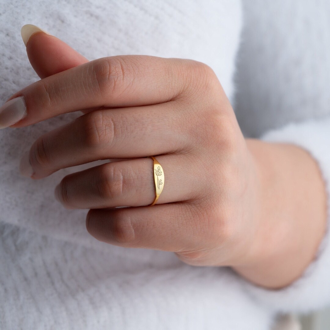 Custom Birth Flower Ring Personalized Birth Month Flower Ring Dainty ...