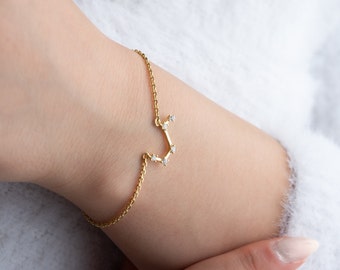 Silver Zodiac Bracelet Custom Dainty Sterling Silver Zodiac Shape Bracelet Gold Constellation Bracelet Personalized Horoscop Bracelet