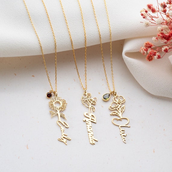 Sunflower name necklace discount