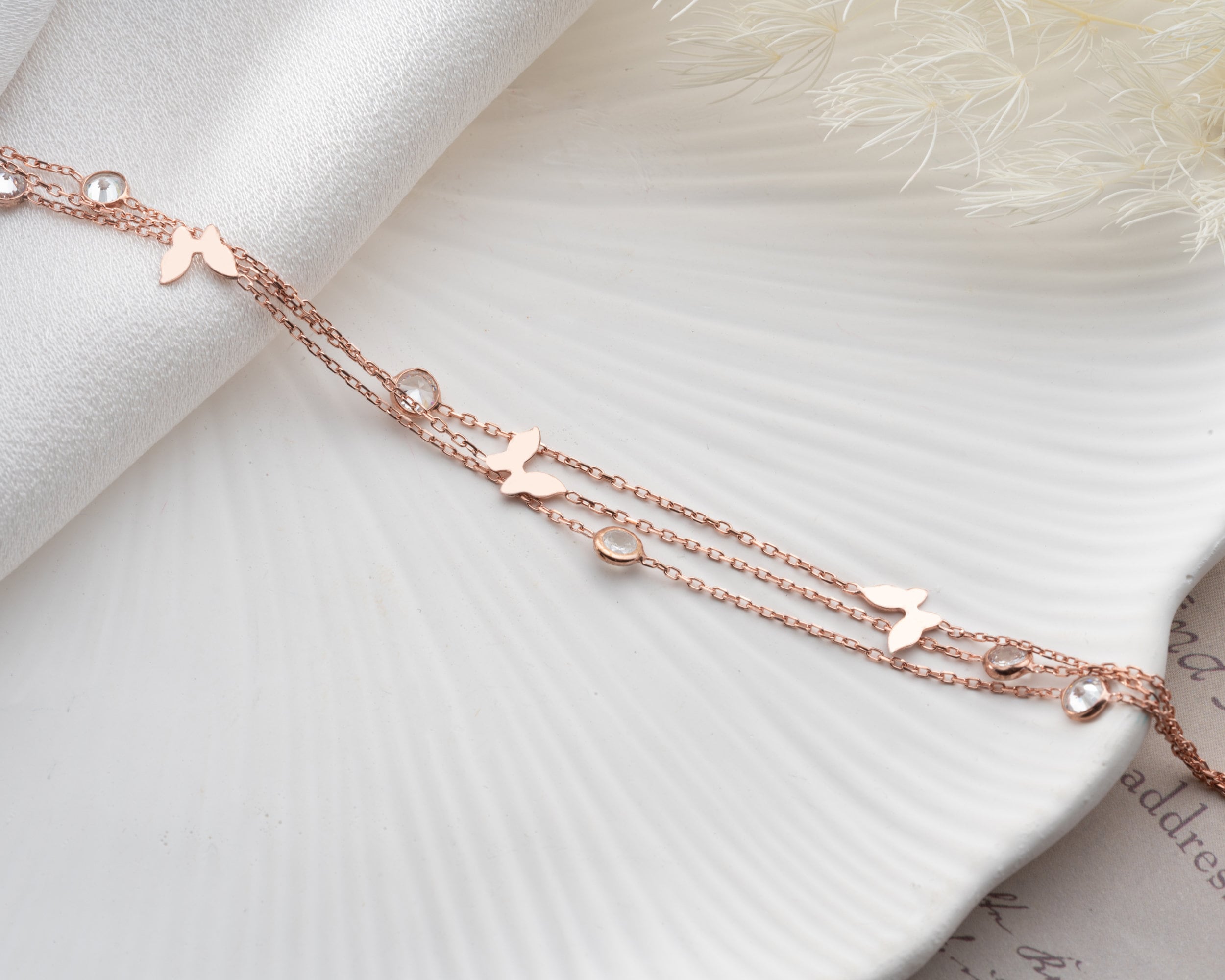 Dainty Gold Butterfly Bracelet With Zircon Stone Silver Star
