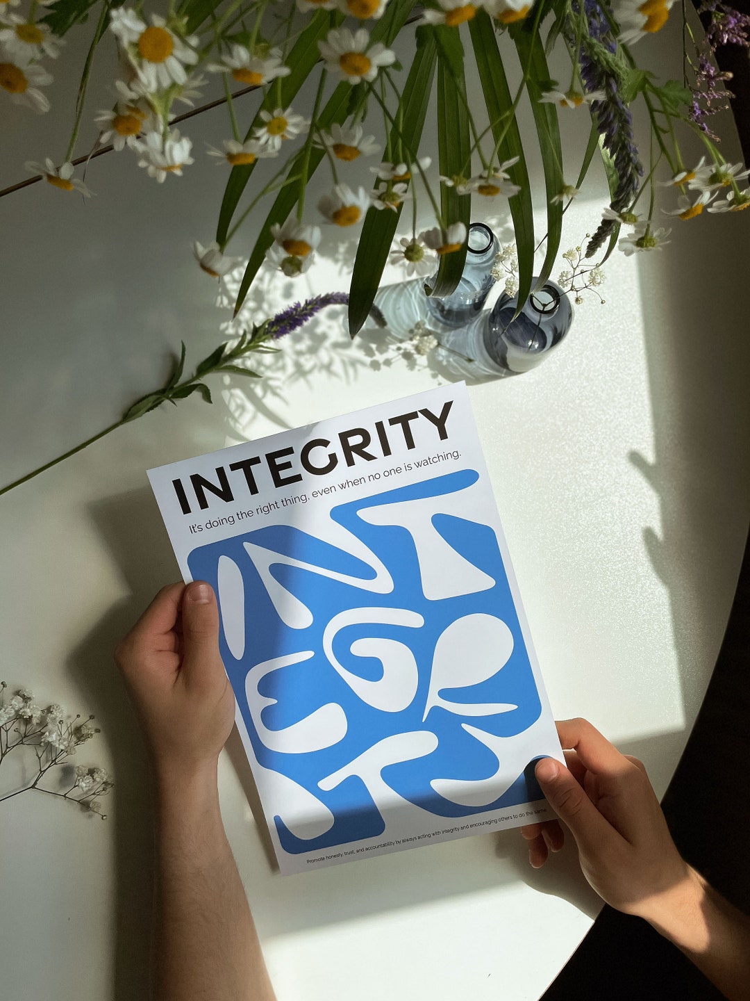 Integrity Home Poster Blue | Wisdom Quote Wall Art | Horizontal Modern ...