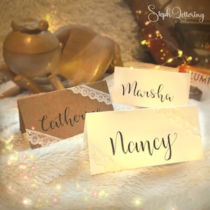 Calligrafia Biglietto da visita per matrimonio/Biglietto da nome personalizzato/Festa nuziale/Festa di compleanno/Baby Shower/Scritto a mano/Segnaposto/Marrone/Etichette