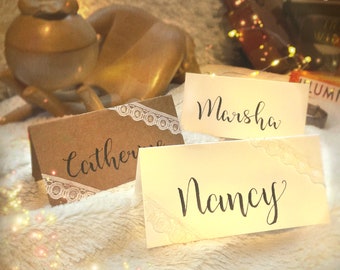 Calligraphy Wedding Name Card/ Name Card Personalized / Bridal Party / Birthday Party / Baby Shower / Handwritten / Placecard / Brown / Tags