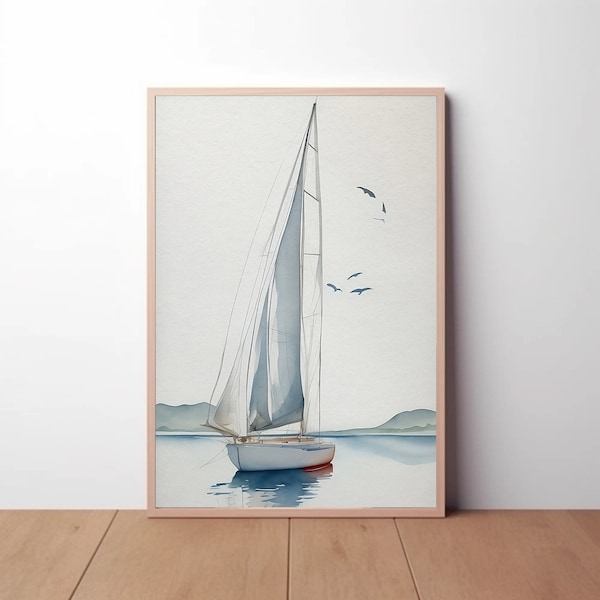 Bateau d'aquarelle d'art | Cadeau aquarelle yacht | Impression de bateau | Affiche de bateau | Art mural | Cadeaux Bateau | Art numérique