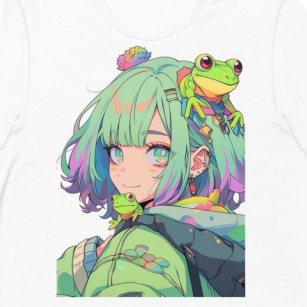 Anime Girl Frog Shirt, Pastel Goth, Grunge Aesthetic, Japanese Fashion, Anime Gift, Cute Anime Shirt, Frog Shirt, Animal Lover Gift