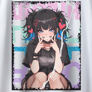 May include: White t-shirt featuring a colorful anime-style illustration of a girl with black hair, blue highlights, and heart-shaped hair accessories. The graphic includes the text "TINA ETO" in a distressed font.