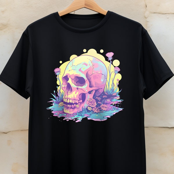 Pastel Goth Skull Shirt | Floral Gothe Design | Bright Color Shirt | Alternative Aesthetic | Flower Gift | Artful Art Gifts | Flowering