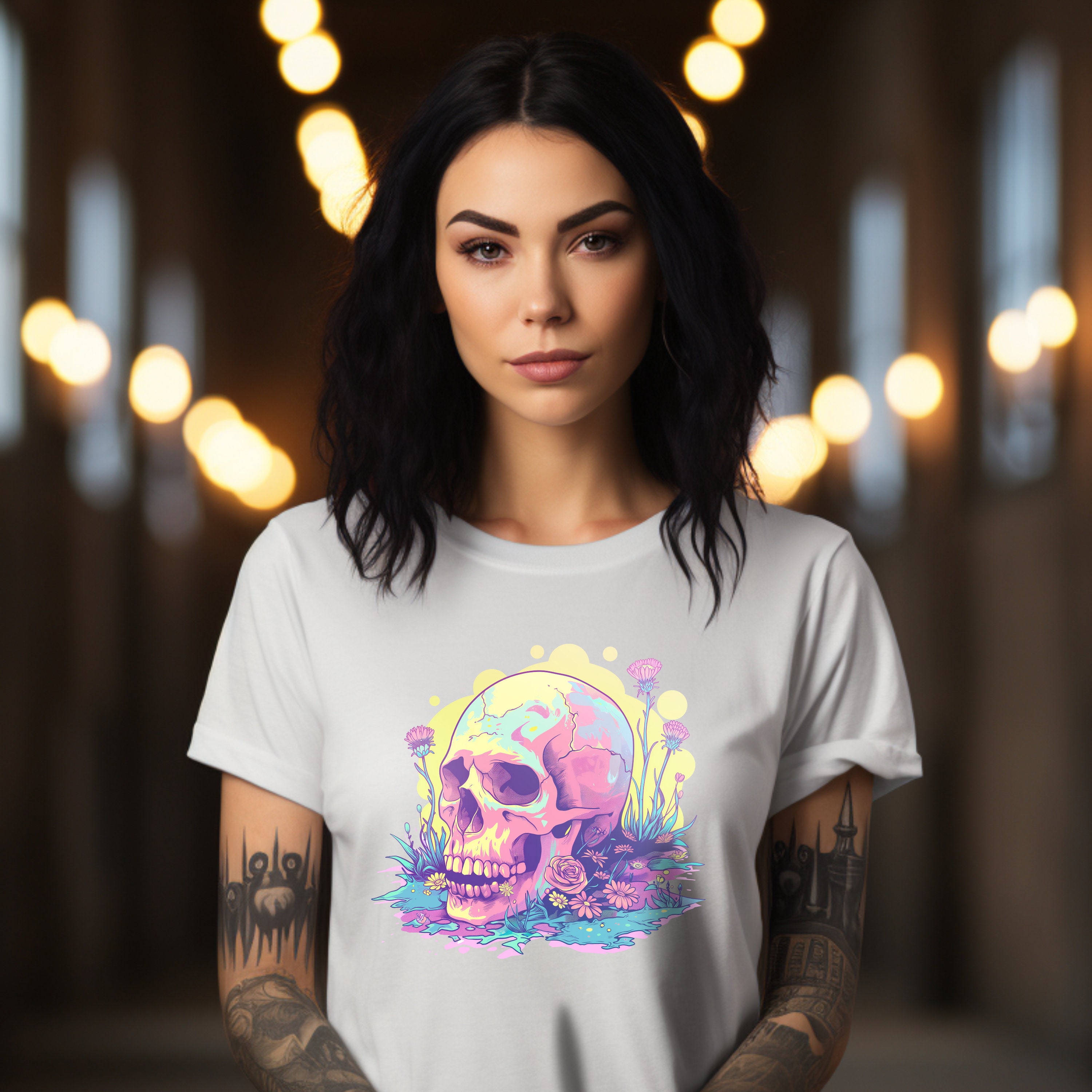 Pastel Goth Skull T-shirt | Floral Alternative Aesthetic - Etsy
