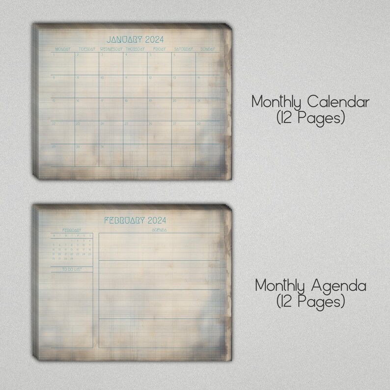 2024 Monthly Calendar Set 2024 Junk Journal Pages ADHD Etsy
