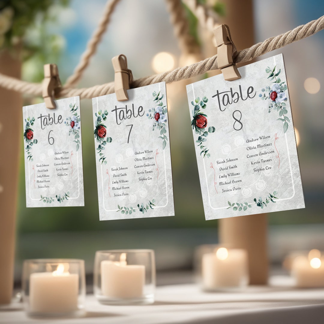 Light Gray Seating Chart Card, Classical Printable Seating Template ...