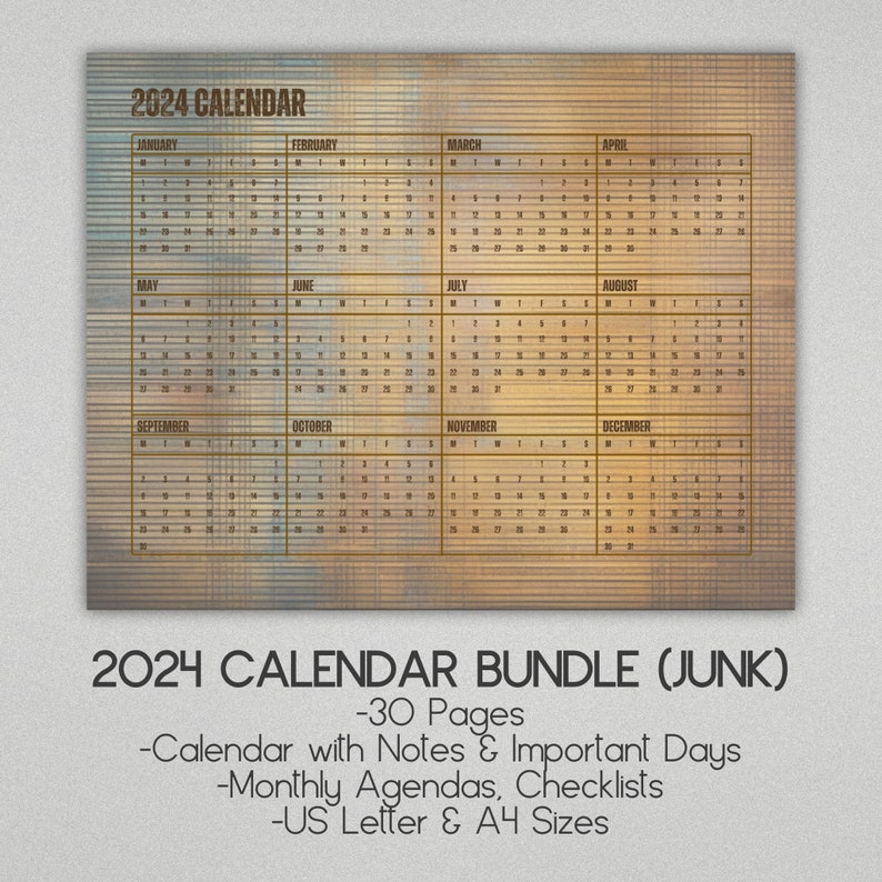 2024 Monthly Calendar Set, 2024 Junk Journal Pages, ADHD Yearly Planner