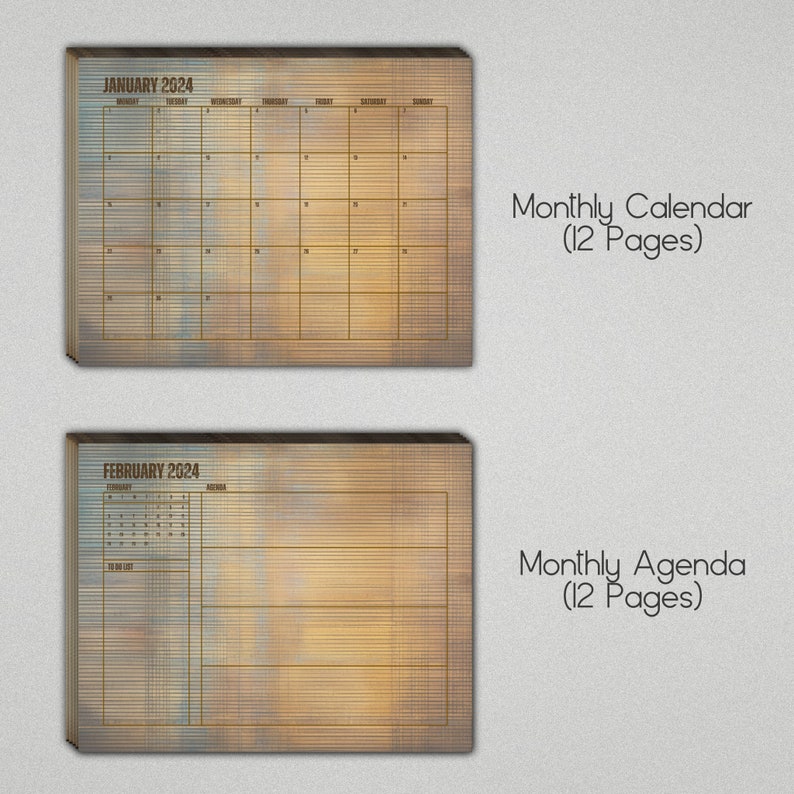 2024 Monthly Calendar Set, 2024 Junk Journal Pages, ADHD Yearly Planner