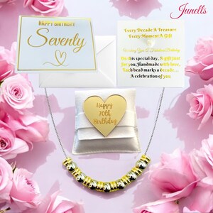 Cadeauset 70e verjaardag voor vrouwen, zilveren en gouden mijlpaalketting 70e cadeauset, cadeau-ideeën 70e mijlpaal decennium voor haar