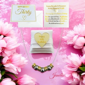 30. Geburtstag Geschenkset für Frauen, Silber und Gold Meilenstein Halskette 30